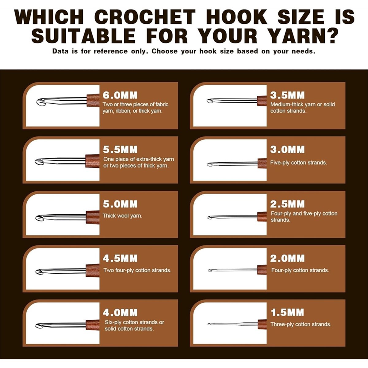 Wooden Crochet Hooks Ergonomic Handle - Crochets à crochetage AT16, lot de