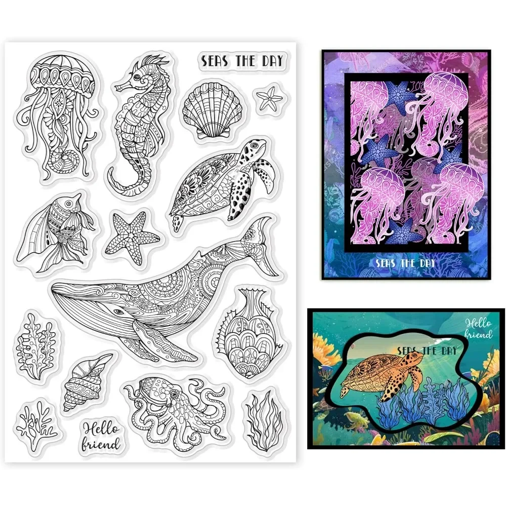 Clear Silicone Stamps For Card Making - Timbres transparents Ocean Life, baleines marines,