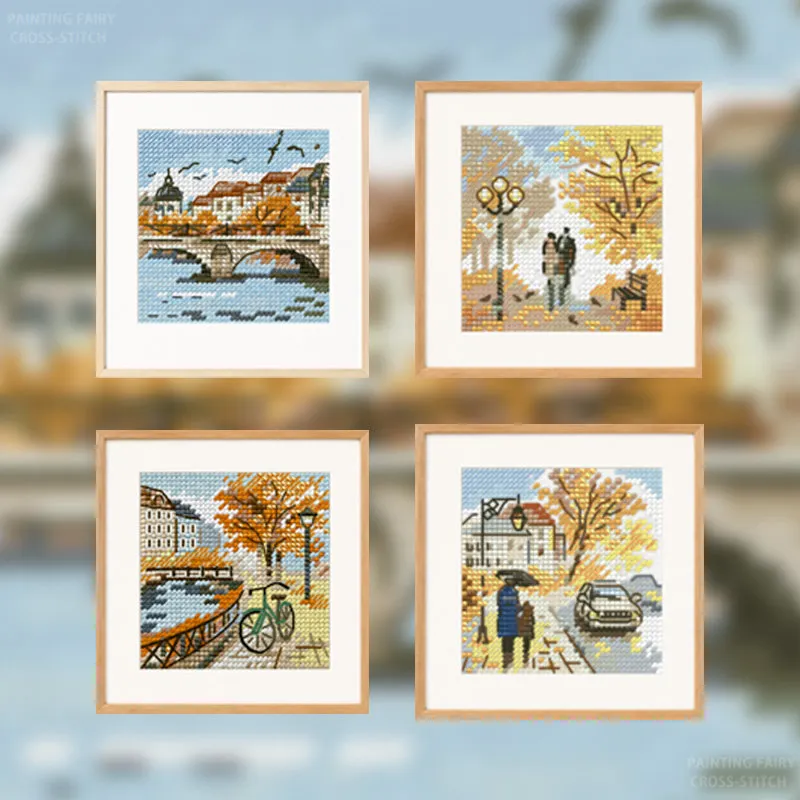 Cross Stitch Stamped Kits Beginners - [CC-City Autumn Series] Kit de point