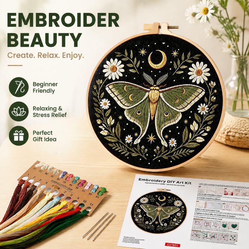 Cross Stitch Stamped Kits Beginners - Kit de broderie papillon et fleur