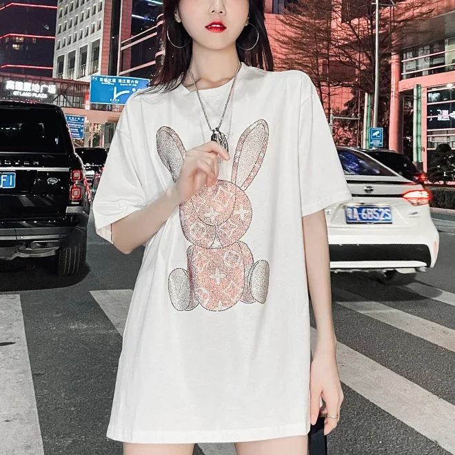 Embroidery - T-shirt décontracté d'été pour femme :