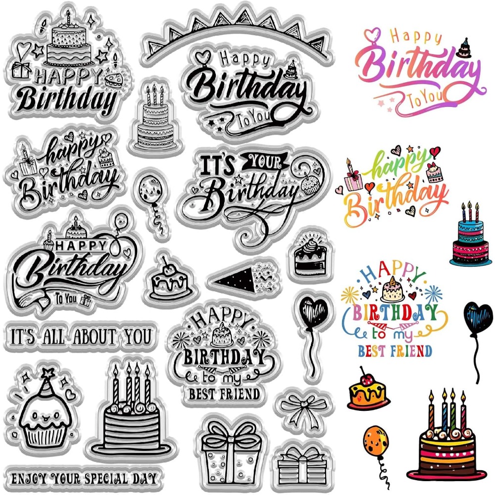 Clear Silicone Stamps For Card Making - Timbres transparents joyeux anniversaire pour la