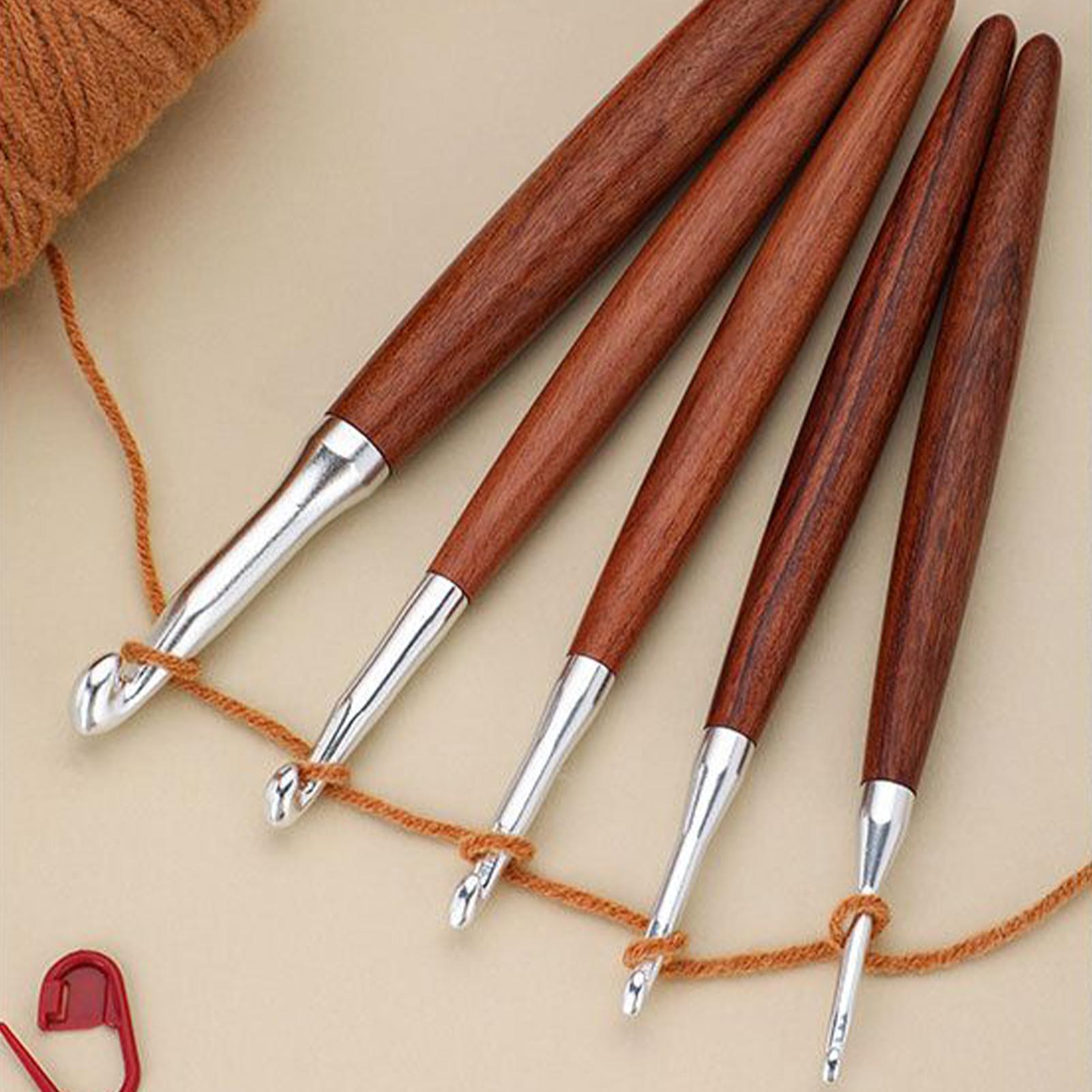 Wooden Crochet Hooks Ergonomic Handle - Lot de 8 crochets à crochet