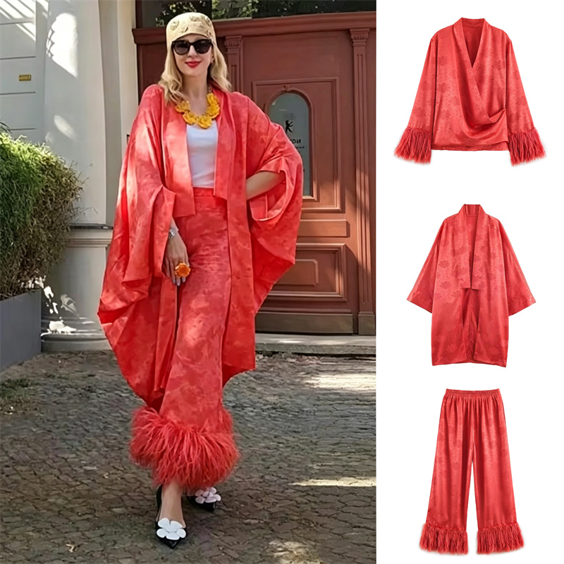 Kimono en satin jacquard flora - Embroidery avis et prix